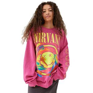 NIRVANA Bright Pink Sweatshirt Heavyweight Drop Shoulder Oversized Size L/XL